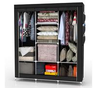 Intirilife Armoire de Rangement Pliable 130x175x45 cm en Noir Corbeau - Penderie Dressing Textile en Tissu Intissé avec Fermeture à Glissière - Garde-Robe Placard Camping