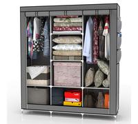 Intirilife Armoire de Rangement Pliable 130x175x45 cm en Gris Cendre - Penderie Dressing Textile en Tissu Intissé avec Fermeture à Glissière - Garde-Robe Placard Camping
