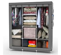 Armoire Pliable De Rangement 130x175x45 Penderie Pliante Camping Rail Vêtements Gris