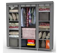 Intirilife Armoire de Rangement Pliable 150x175x45 cm en Gris Cendre - Penderie Dressing Textile en Tissu Intissé avec Fermeture à Glissière - Garde-Robe Placard Camping