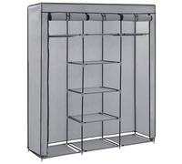 Armoire Pliable Textile avec Compartiments et Barres, Gris 150x45x175 cm | Tissu non tissé, tubes de fer, couvercle enroulable, glissières, assemblage facile, usage intérieur