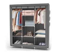 Armoire pliante en tissu 130x175x45 cm gris cendré - penderie dressing à fermeture éclair tringle étagères et poche latérale
