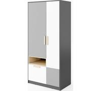 Armoire POK 2 portes 1 tiroir graphite/hêtre ibsen/gris clair