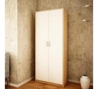 Armoire polyvalente à 8 compartiments, armoire à balais, armoire de ménage en finition mate avec 6 étagères et 2 portes, 74 cm de large en panneau stratifié et poignées en polymère blanc sonoma