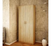 Armoire polyvalente à 8 compartiments, armoire à balais, armoire de ménage en finition mate avec 6 étagères et 2 portes, 74 cm de large en panneau stratifié et poignées en polymère Sonoma