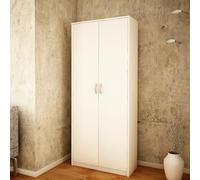 Armoire polyvalente à 8 compartiments, armoire à balais, armoire de ménage en finition mate avec 6 étagères et 2 portes, 74 cm de large en panneau stratifié et poignées en polymère, blanc