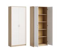 Armoire polyvalente avec 5 compartiments 2 Portes - 74x35x180 cm - Meuble de rangement bureau entrée - Sonoma et Blanc