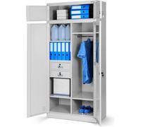 Jan Nowak Armoire Polyvalente C117 Armoire de Bureau Métallique Casier Vestiaire Compartiment Secret 2 Tiroirs Tôle d'acier Verrouillables 185 cm x 90 cm x 50 cm (Gris)