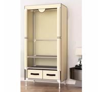 Armoire portable avec 2 tiroirs, armoire moderne en tissu pour suspendre les vêtements, étagère à vêtements sur pied et solution de rangement non tissée pour la maison Beige