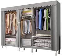 Armoire portable en toile avec rail de suspension et étagères - Organisateur de vêtements en tissu pour chambre à coucher et salon