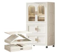 Armoire portable pour enfants avec porte et tringle de suspension, armoire pliable en plastique avec roulettes, rangement de vêtements pour vestiaire, chambre à coucher, 3 niveaux, 70 cm de hauteur