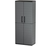 Armoire porte-balai - TOOD - 2 portes + 3 étgagères en polypropylène - 68 x 37 x H.163 cm - Gris