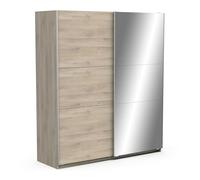 Armoire Porte Coulissante avec Miroir & Penderie Moderne - Coloris Chêne Kronberg & Finitions Métal - 178,1 x 59,9 x 203 cm