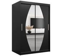 Armoire Porte coulissante miroir Elypse, L 100, H 200, corps Noir Mat,2 portes, garde robe, penderie vêtement, ABIKSMEBLE