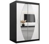 Armoire Porte coulissante miroir Elypse, L 100, H 200, corps Noir Mat et façade Blanc Mat, garde robe à 2 portes, ABIKSMEBLE