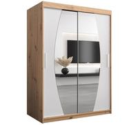 Armoire Porte coulissante miroir Elypse, L 120, H 200, corps Chêne Artisan et façade Blanc Mat, garde robe à 2 portes, ABIKSMEBLE