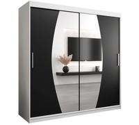Armoire Porte coulissante miroir Elypse, L 200, H 200, corps Blanc Mat et façade Noir Mat, garde robe à 2 portes, ABIKSMEBLE