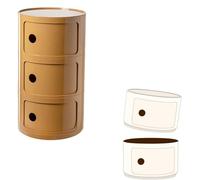 Armoire Porte Coulissante Table De Chevet Componibili Ronde avec Tiroirs, Meuble Conteneur 2/3/4 éléments avec Porte Coulissante, Armoire De Rangement Créatif, Table D'appoint(Yellow c,3 Tier)