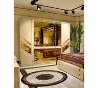 Armoire Porte miroir Wardrobe Armoire en tissu Beige Gold Chambre à coucher