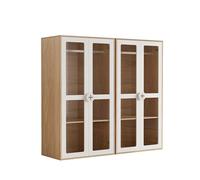 Armoire pour adolescent - Double porte en verre - Avec tringle à étrier - Combinaison de 2 placards - Blanc + couleur bois naturel - Panneaux laqués + panneau de particules - 160 × 50 × 150 cm