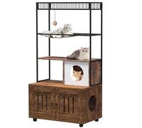 Armoire pour chat - 80 x 48 x 152 cm - Avec étagère à 4 niveaux - Double portes et entrée - Table d'appoint avec hamac en sisal et balle de jeu - Pour la plupart des bacs à litière