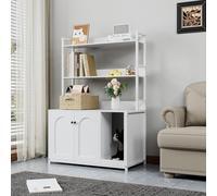 Armoire pour chat avec bibliothèque, arbre à chat avec armoire à litière, armoire à litière pour chat, armoire à litière avec 3 niveaux et entrée, 89 x 45 x 132 cm, cachée, bac à litière cachée, 3 en
