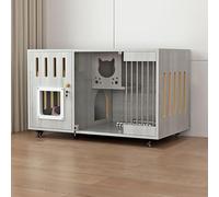 Armoire pour Chat, Cage pour Chat Semi-fermée, Villa pour Chat, Nid pour Chat Intérieur, Solide et Stable, Panneau de Porte en Verre, Facile a Nettoyer(Grey,100x60x60cm)