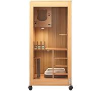 Armoire pour chat en bois massif double couche avec porte en verre trempé et échelle, grande villa pour chat