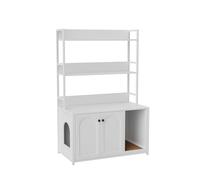 Armoire pour Chat,Maison de Toilettes,Meuble pour Litière à Chat avec Double Porte Et Griffoir, Maison avec Étagère, 90X45CMX132CM-BLANC