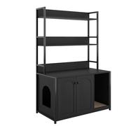 Armoire pour Chat,Meuble pour Litière à Chat avec Double Porte Et Griffoir, Maison pour avec Étagère, 90X45CMX132CM-NOIR