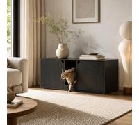 Armoire pour chat, toilette pour chat, meuble pour litière de chat, maison pour chat avec porte et bac à déchets, 40 x 52 x 110 cm, armoire stable pour chat, banc, noir, MDF