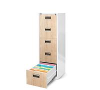 Armoire pour Dossiers Suspendus Métallique avec 5 Tiroirs Revêtement en Poudre Tôle d'acier (Blanc/Imitation Bois)
