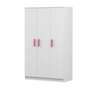 Armoire pour enfants 120 cm - blanc/blanc avec poignées roses, tringle à vêtements & étagères JONAS 19
