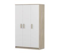 Armoire pour enfants 120 cm - Sonoma/blanc avec poignées sonoma, tringle à vêtements & étagères JONAS 19