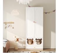 Armoire pour enfants avec barre de repassage, avec lit de chat, Plaques laquées + plaque à spandre, poignées en céramique colorées,