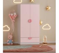 [en.casa] Armoire pour Enfants avec 2 Portes avec Poignées Centrales Barre de Penderie Tiroir Dressing Rangement MDF Panneau de Particules 123 x 60 x 40 cm Blanc Rose