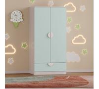 [en.casa] Armoire pour Enfants avec 2 Portes avec Poignées Centrales Barre de Penderie Tiroir Dressing Rangement MDF Panneau de Particules 123 x 60 x 40 cm Blanc Vert Menthe