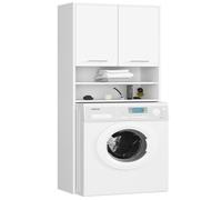Armoire pour machine à laver 64x30x180cm - Armoire salle de bain- Meuble de rangement buanderie 2 portes et 4 étagères - Blanc mat
