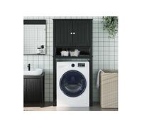 Armoire pour Machine à Laver, Armoire à Lave-linge avec 2 Portes et 3 Etagères, Meuble à Laver Salle de Bain, Moderne, Noir Bois Massif 358557