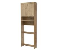 ECD Germany Meuble machine à laver aspect chêne 187.5x63cm avec 2 portes et 2 étagères, armoire haute de buanderie en superposition, colonne de