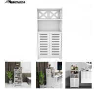 Armoire pour toilettes et salle de bains-MENGDA-Etagère de salle de bain-Double porte-Support au sol- Grande capacité-Blanc