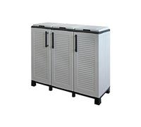 Armoire pour Tri Selectif 3 bacs Meuble mi- hauteur Gris Clair 102 x 37 x 90 cm 3 Anneaux support de sac 3 Portes 4 pieds