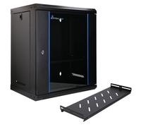 Extralink Baie de Brassage 19 Pouces 12U - Armoire réseau 400mm de Profondeur pour Montage Mural ou au Sol - Etagère Incluse - Charge admissible 60kg, Ouverture Frontale et arrière, Noir