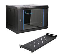 Extralink Baie de Brassage 19 Pouces 6U - Armoire réseau 400mm de Profondeur pour Montage Mural ou au Sol - Etagère Incluse - Charge admissible 60kg, Ouverture Frontale et arrière, Noir