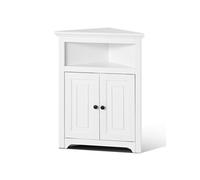 VEVOR Armoire de rangement d'angle 845 mm – 3 niveaux, 2 portes bois, étagères réglables – Blanc
