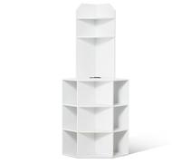 Armoire Rangement d'angle-VEVOR-Haute 163,3 cm-Meuble d'angle en Bois à 6 Niveaux-avec Ports et Prises USB et Étagères Réglables