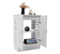 Armoire Rangement Routeur WiFi, Meuble Cache Câbles, Boîtier Box Internet | Gestion Fils Intégrée, Étagère Réglable 9 Niveaux, Porte Aluminium, Style Moderne Gris-Blanc, Extérieur 50x30x70cm