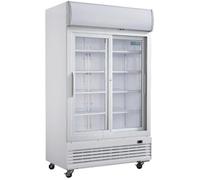 Armoire réfrigérée 2 portes vitrées coulissantes avec caisson lumineux Polar 950 litres