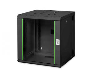 Armoire réseau murale Unique 19" 12U rack 600x600, porte en verre, noire, divisée, assemblée, 100 kg