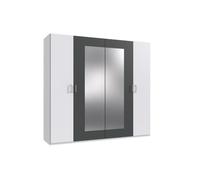 Armoire RHODES - 4 portes + miroirs - Décor Blanc et gris - L225 x P58 x H208 cm